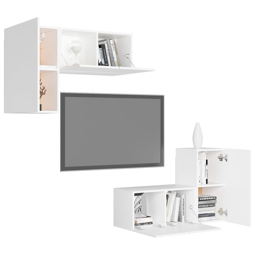 Set dulapuri TV, 4 piese, alb, lemn prelucrat GartenMobel Dekor