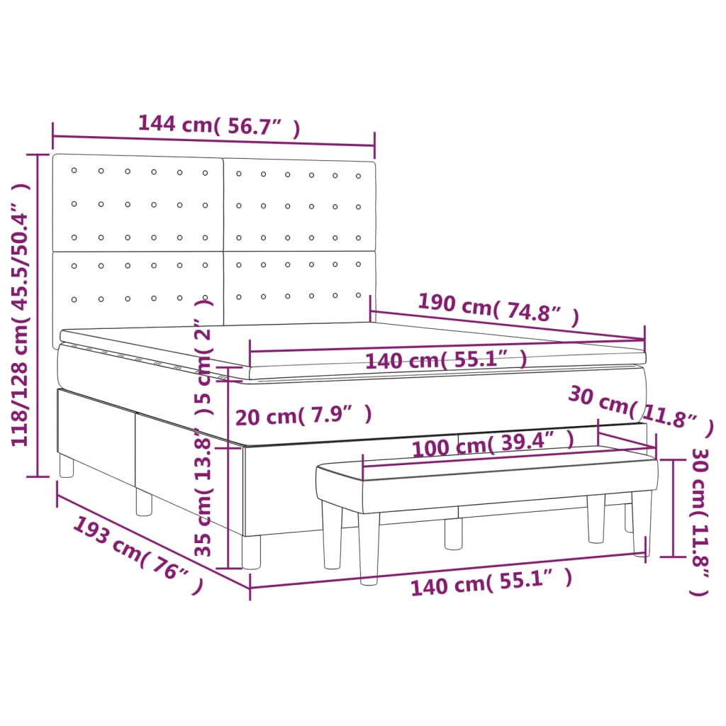 Pat box spring cu saltea, negru, 140x190 cm, piele ecologică GartenMobel Dekor