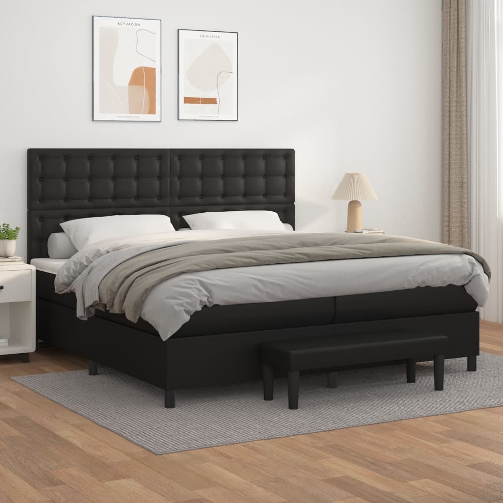 Pat box spring cu saltea, negru, 200x200 cm, piele ecologică GartenMobel Dekor