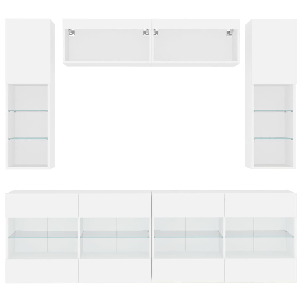 Set comode TV de perete, 6 piese, cu lumini LED, alb GartenMobel Dekor