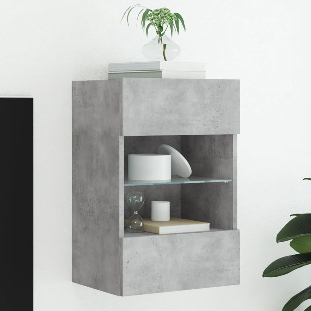 Comodă TV de perete cu lumini LED, gri beton, 40x30x60,5 cm GartenMobel Dekor