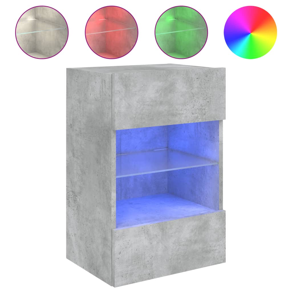 Comodă TV de perete cu lumini LED, gri beton, 40x30x60,5 cm GartenMobel Dekor