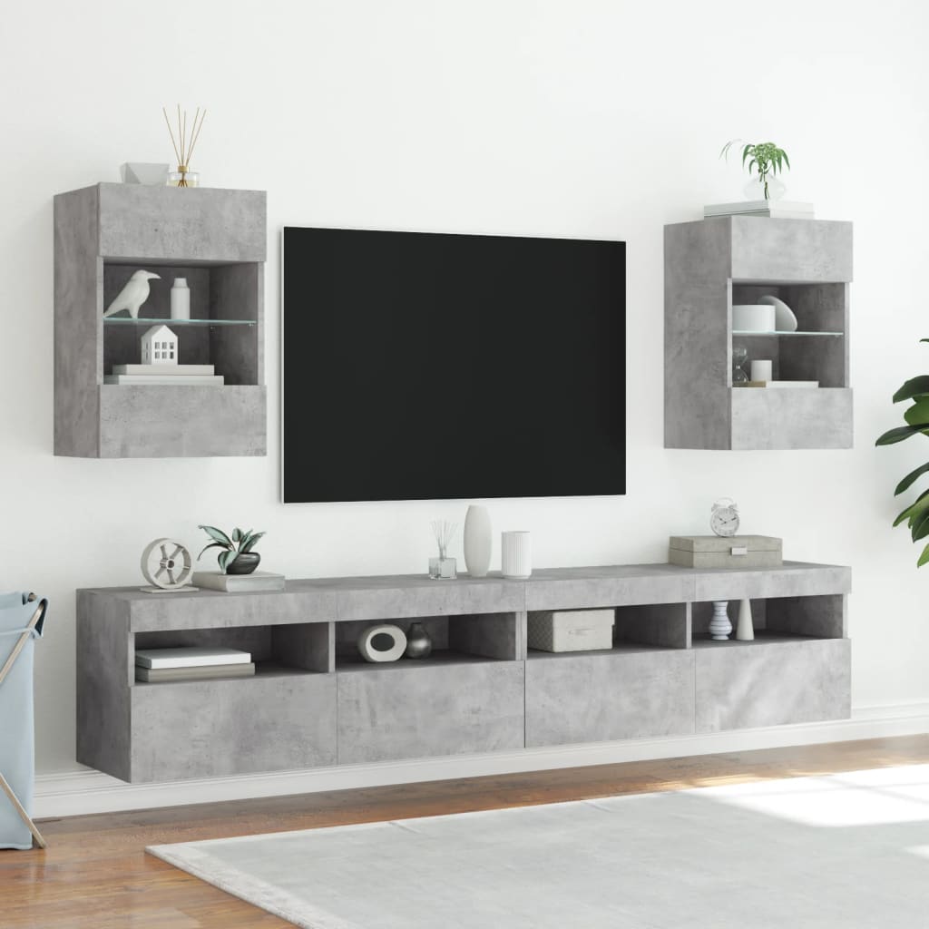 Comodă TV de perete cu lumini LED, gri beton, 40x30x60,5 cm GartenMobel Dekor