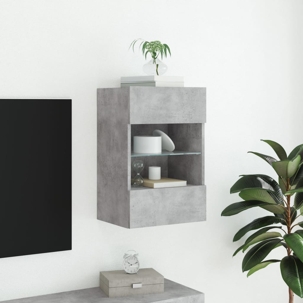 Comodă TV de perete cu lumini LED, gri beton, 40x30x60,5 cm GartenMobel Dekor