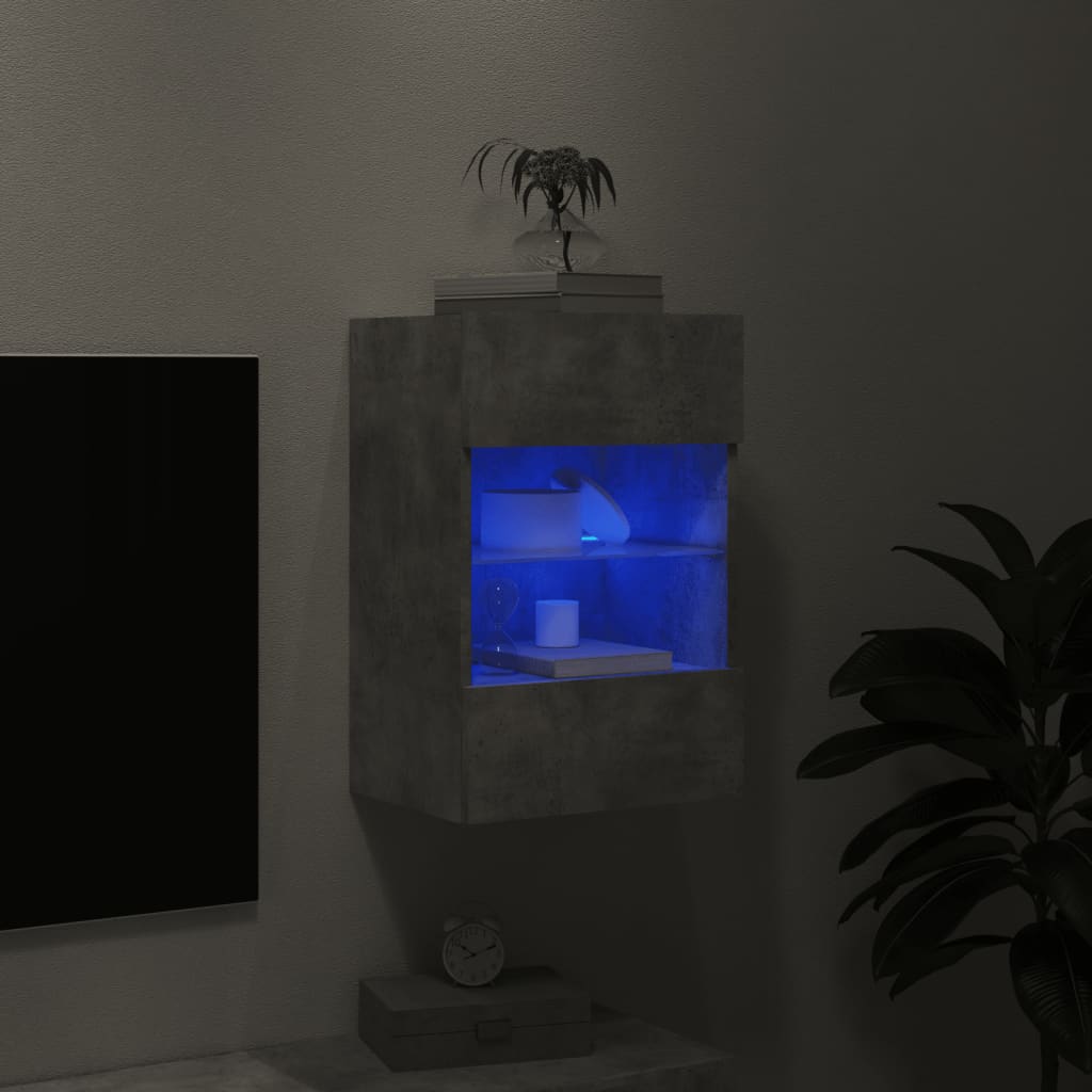 Comodă TV de perete cu lumini LED, gri beton, 40x30x60,5 cm GartenMobel Dekor