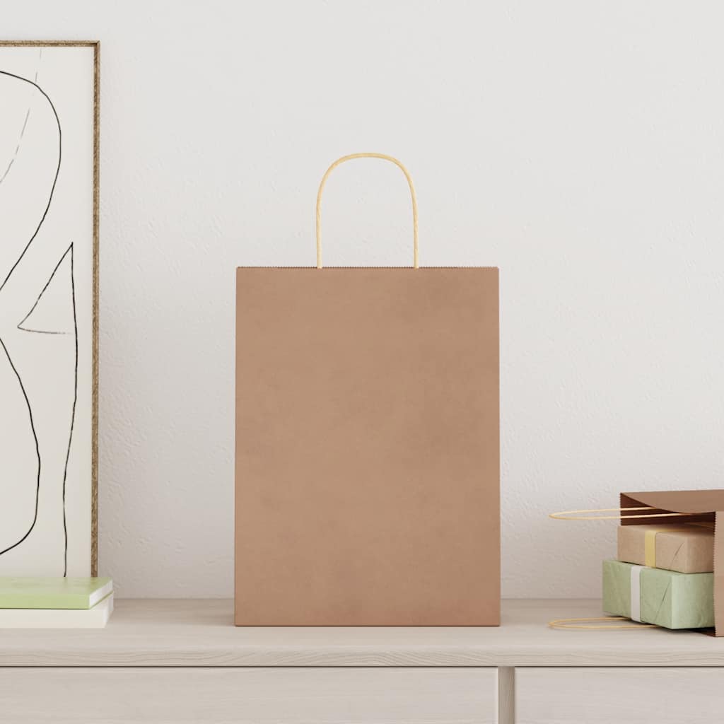 Pungi de hârtie 50 buc cu mânere maro 26x12x35 cm GartenMobel Dekor