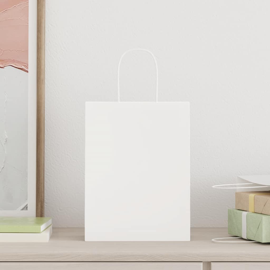 Pungi de hârtie 250 buc cu mânere albe 21x11x28 cm GartenMobel Dekor