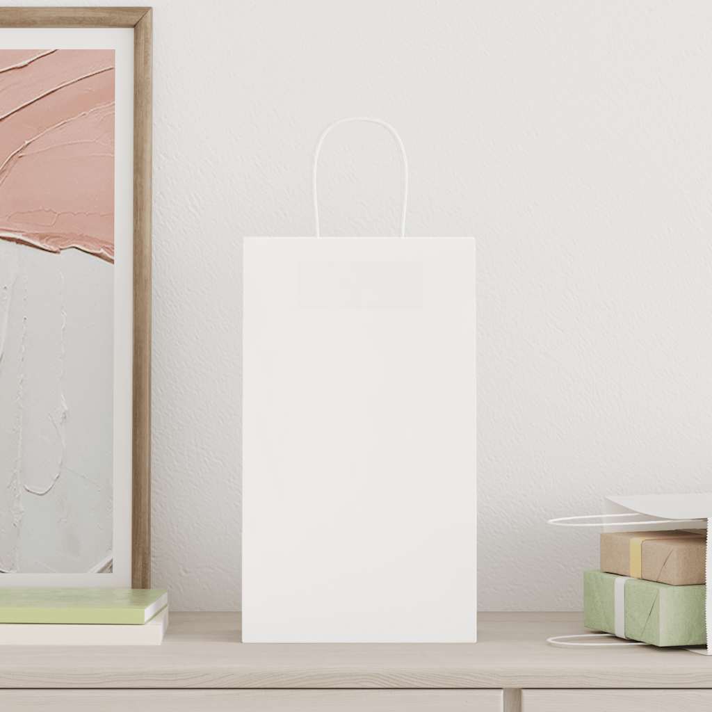 Pungi de hârtie 250 buc cu mânere albe 21x11x36 cm GartenMobel Dekor