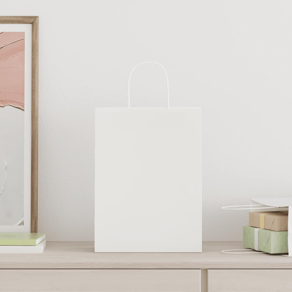 Pungi de hârtie 250 buc cu mânere albe 26x12x35 cm GartenMobel Dekor