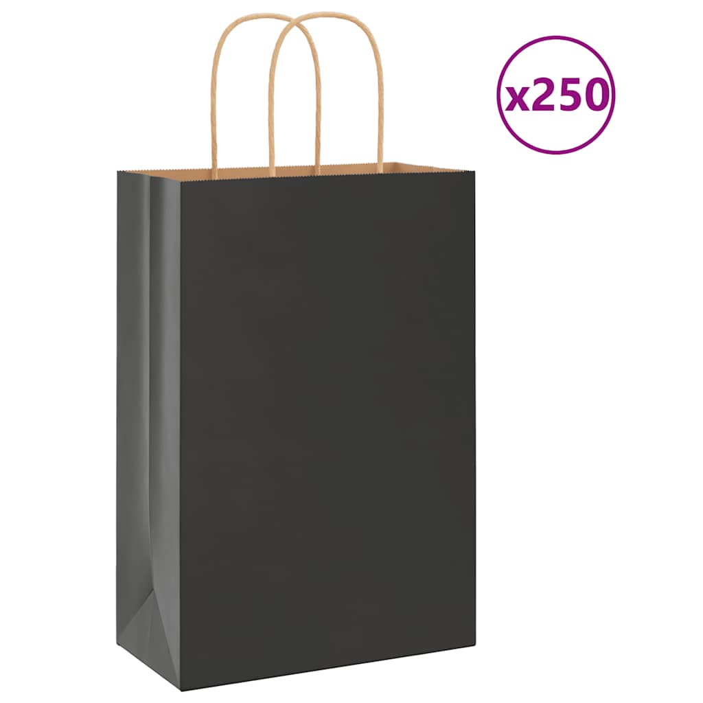 Pungi de hârtie 250 buc cu mânere negre 21x11x31 cm GartenMobel Dekor