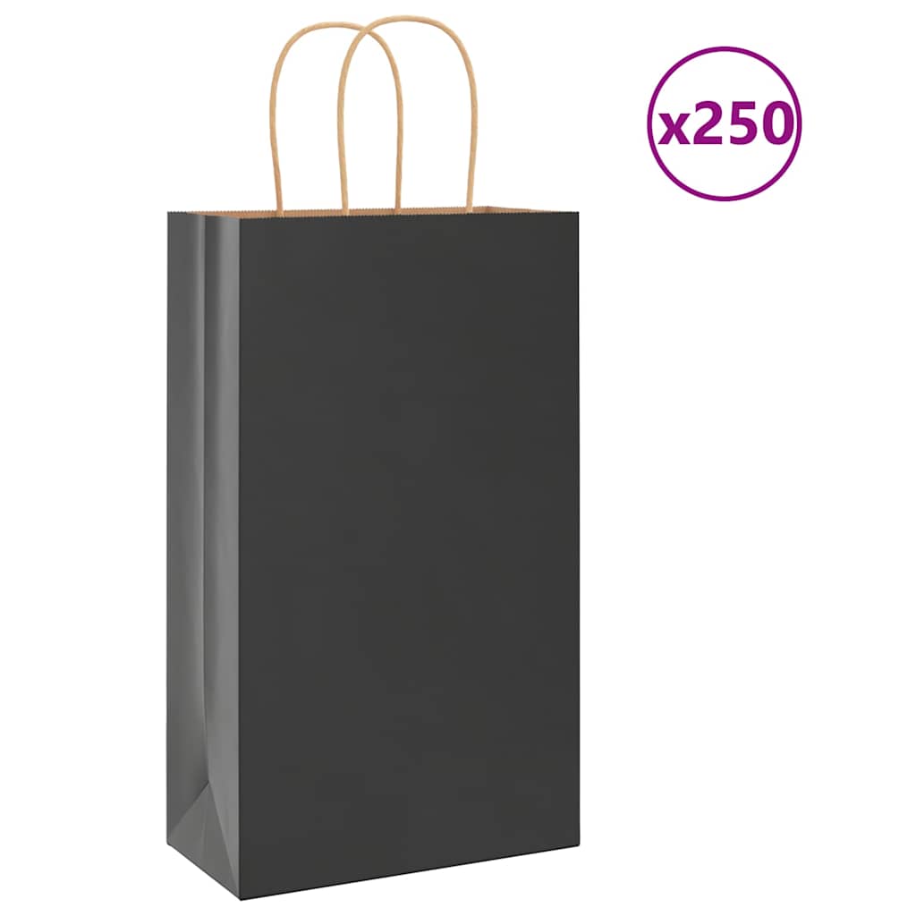 Pungi de hârtie 250 buc cu mânere negre 21x11x36 cm GartenMobel Dekor