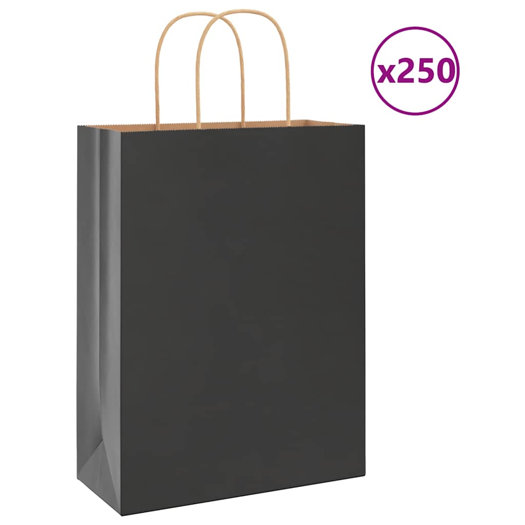 Pungi de hârtie 250 buc cu mânere negre 26x12x35 cm GartenMobel Dekor