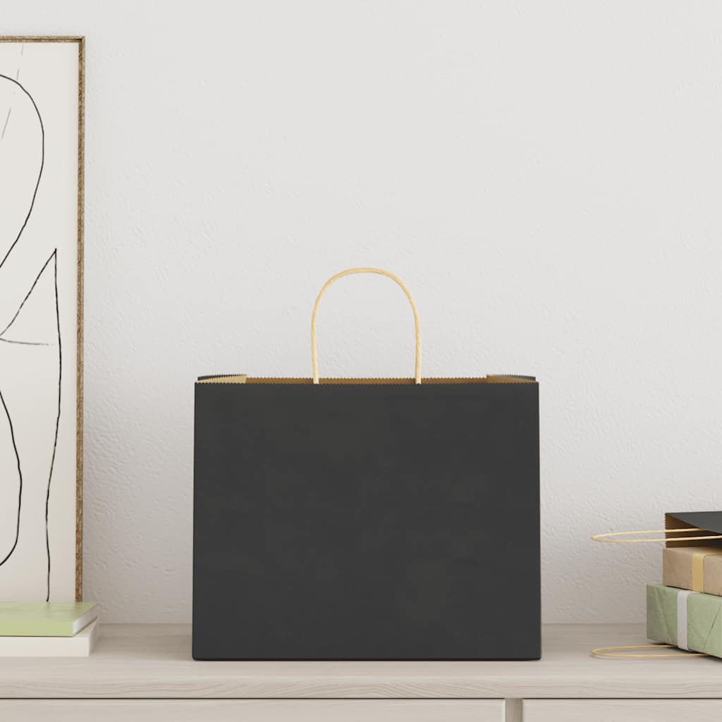 Pungi de hârtie 250 buc cu mânere negre 32x22x24 cm GartenMobel Dekor