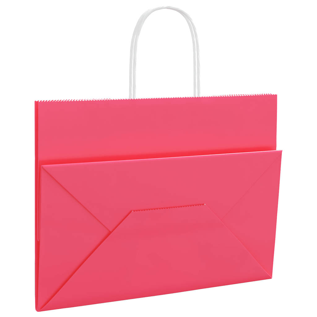Pungi de hârtie 250 buc cu mânere roz 32x17x25 cm GartenMobel Dekor