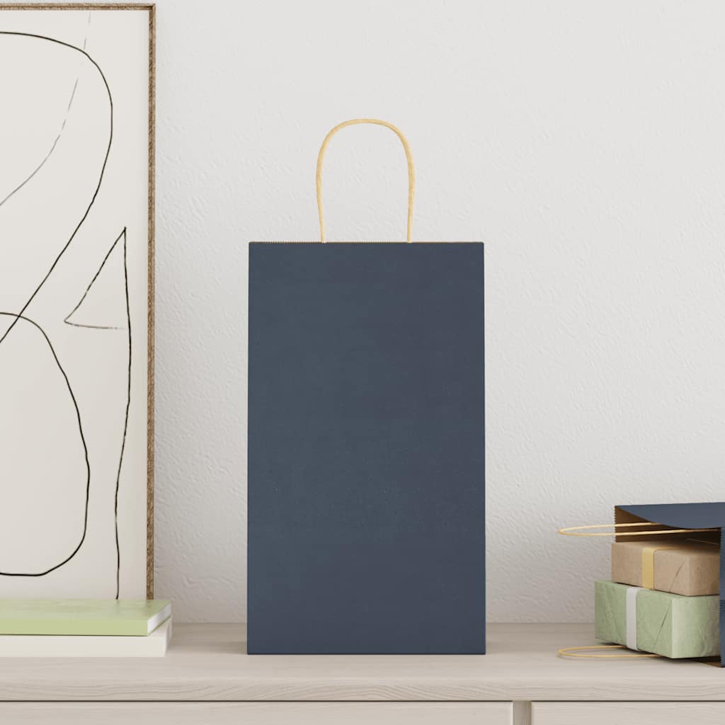 Pungi de hârtie 250 buc cu mânere Albastre 21x11x36 cm GartenMobel Dekor