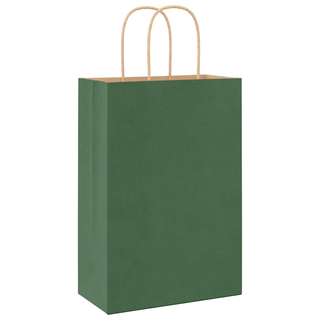 Pungi de hârtie 250 buc cu mânere verde 21x11x31 cm GartenMobel Dekor