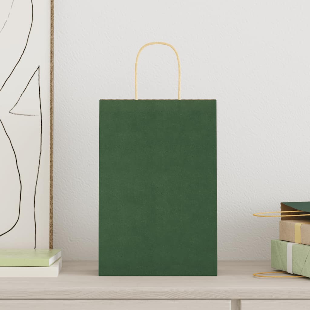 Pungi de hârtie 250 buc cu mânere verde 21x11x31 cm GartenMobel Dekor