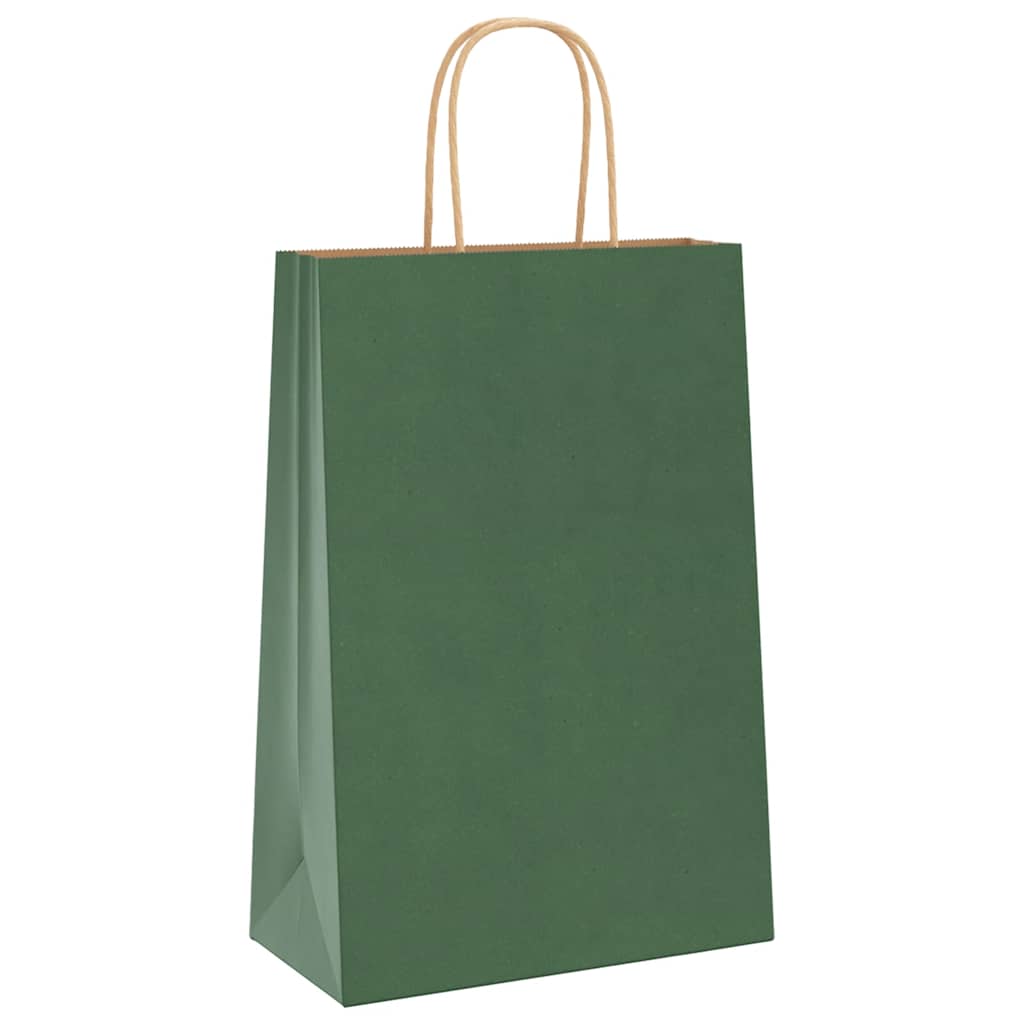 Pungi de hârtie 250 buc cu mânere verde 21x11x31 cm GartenMobel Dekor