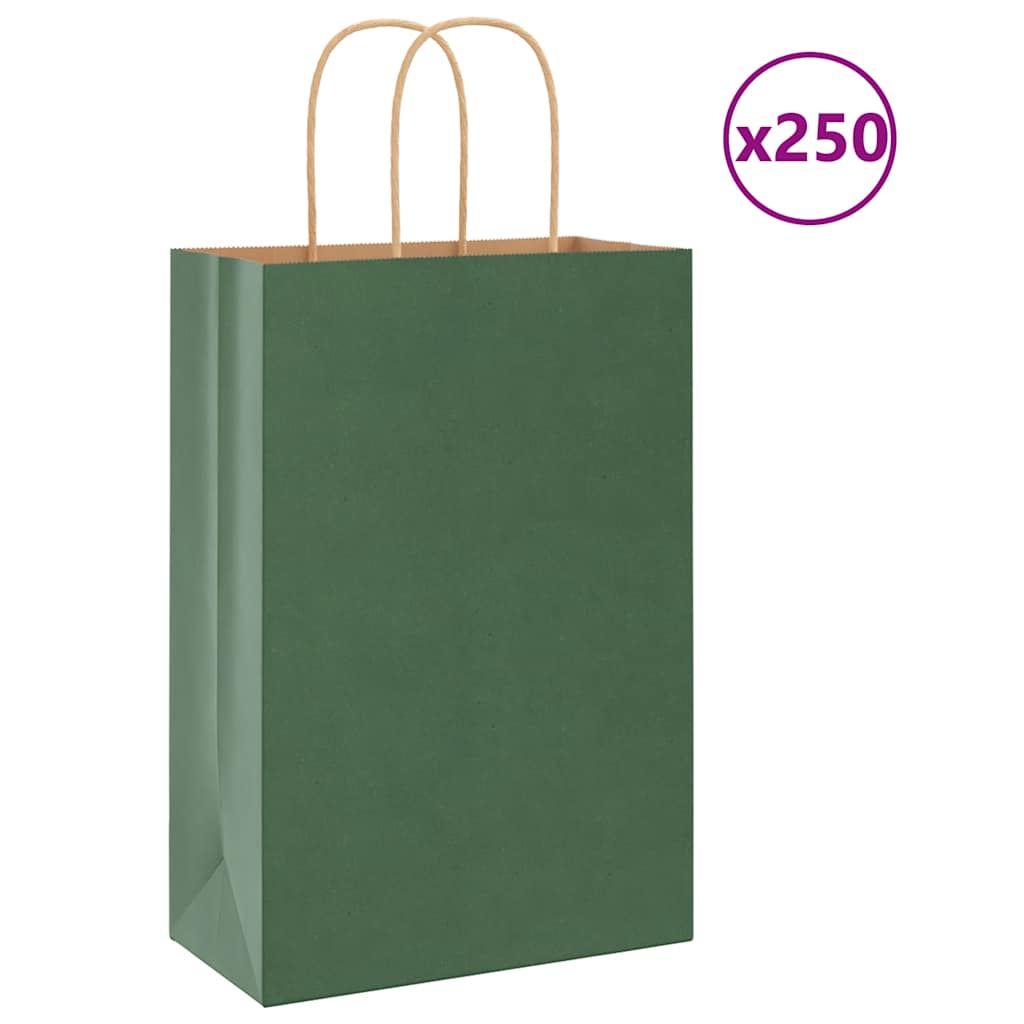 Pungi de hârtie 250 buc cu mânere verde 21x11x31 cm GartenMobel Dekor