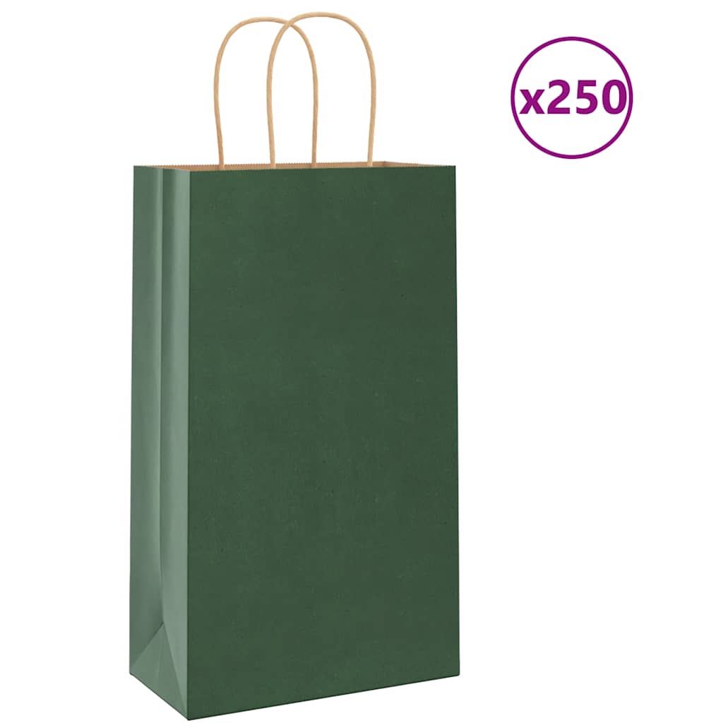 Pungi de hârtie 250 buc cu mânere verde 21x11x36 cm GartenMobel Dekor