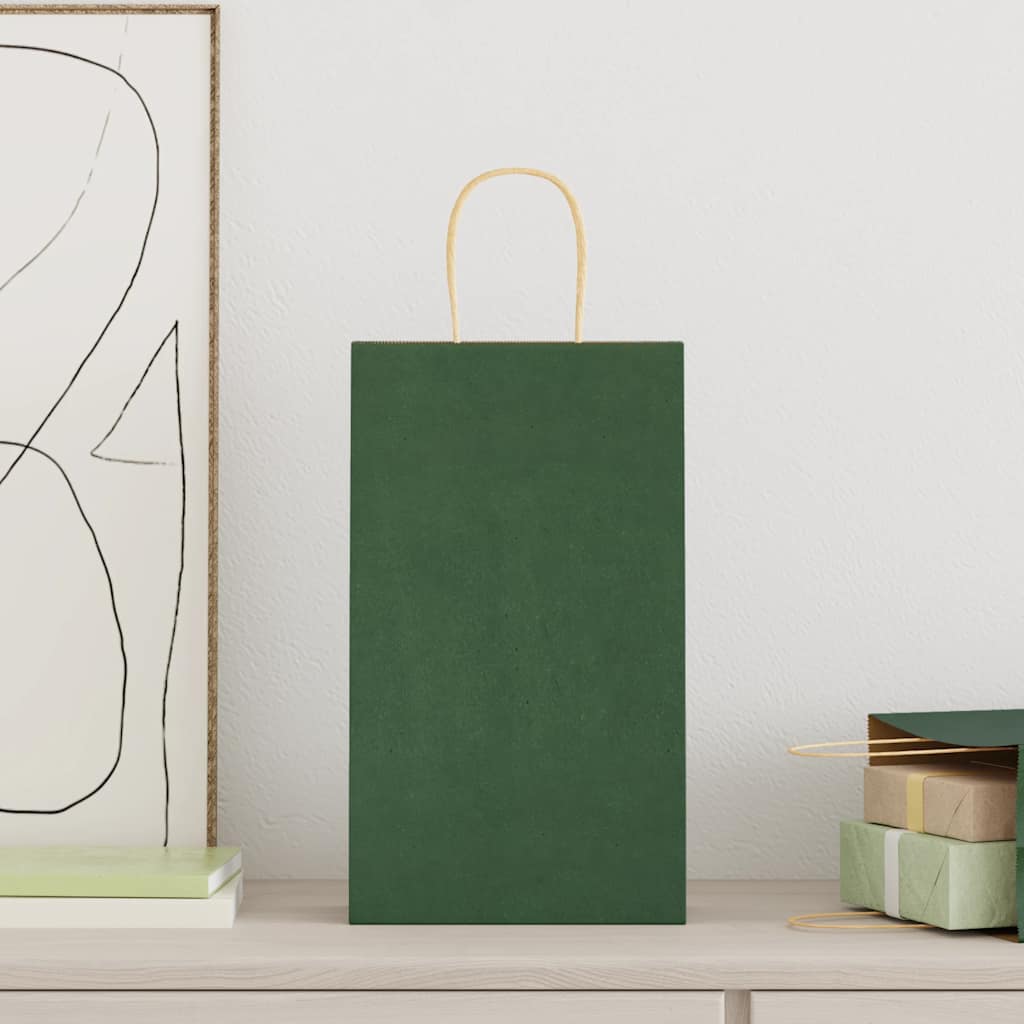 Pungi de hârtie 250 buc cu mânere verde 21x11x36 cm GartenMobel Dekor