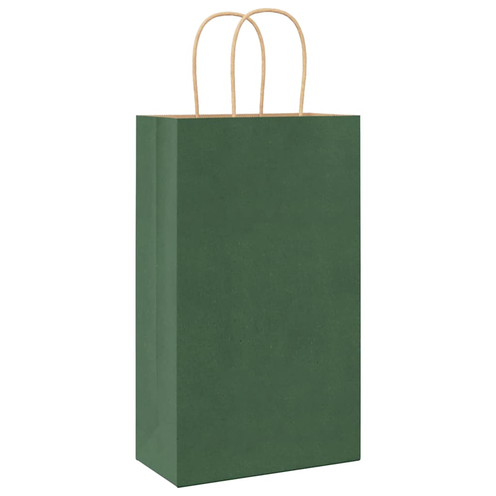 Pungi de hârtie 250 buc cu mânere verde 21x11x36 cm GartenMobel Dekor