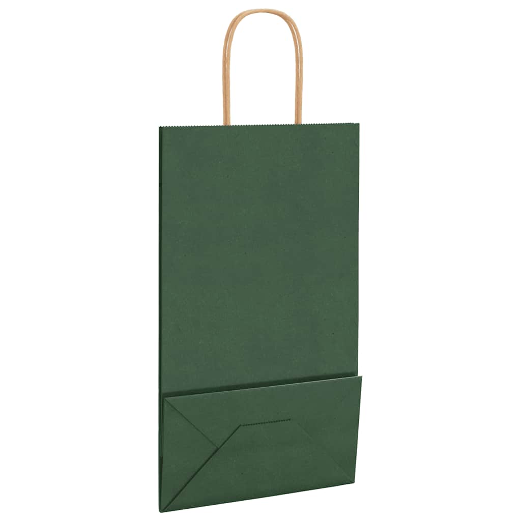 Pungi de hârtie 250 buc cu mânere verde 21x11x36 cm GartenMobel Dekor