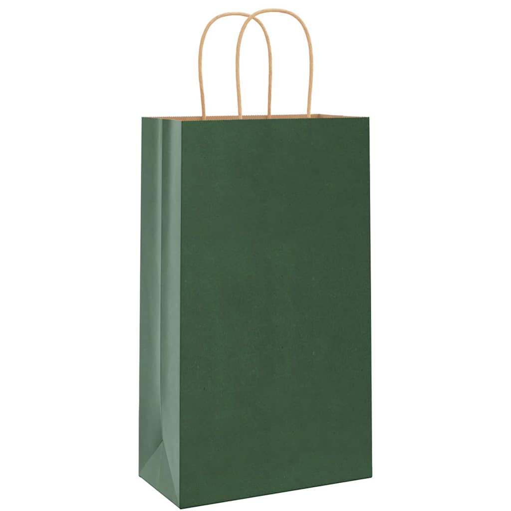 Pungi de hârtie 250 buc cu mânere verde 21x11x36 cm GartenMobel Dekor