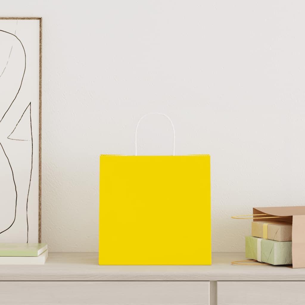 Pungi de hârtie 50 buc cu mânere galbene 26x17x25 cm GartenMobel Dekor