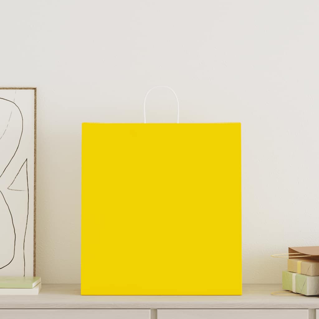 Pungi de hârtie 50 buc cu mânere galbene 45x17x48 cm GartenMobel Dekor