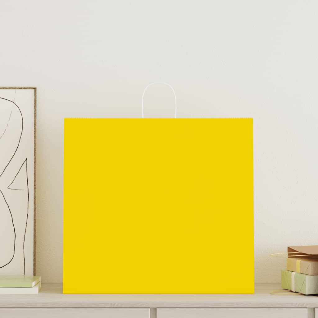 Pungi de hârtie 50 buc cu mânere galbene 54x15x49 cm GartenMobel Dekor