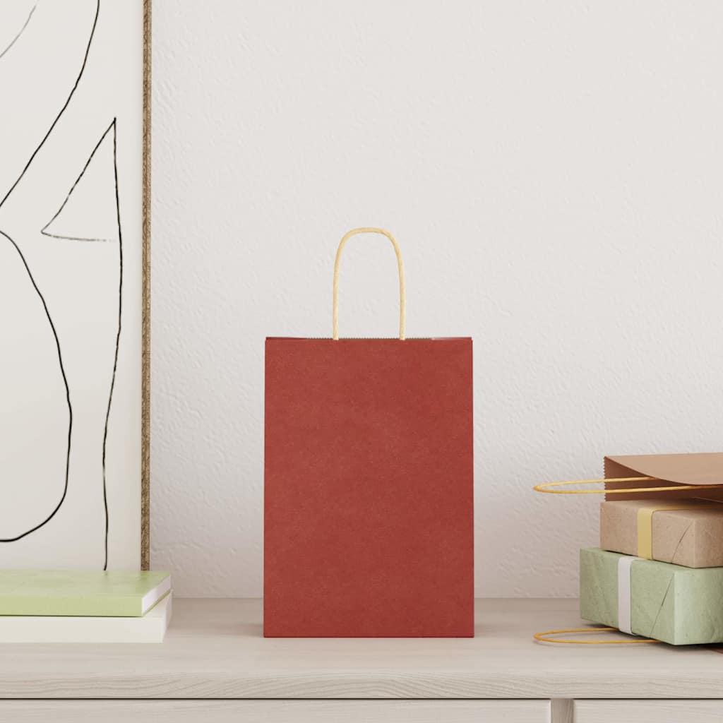 Saci de hârtie 250 buc cu mânere roșii 15x8x21 cm GartenMobel Dekor