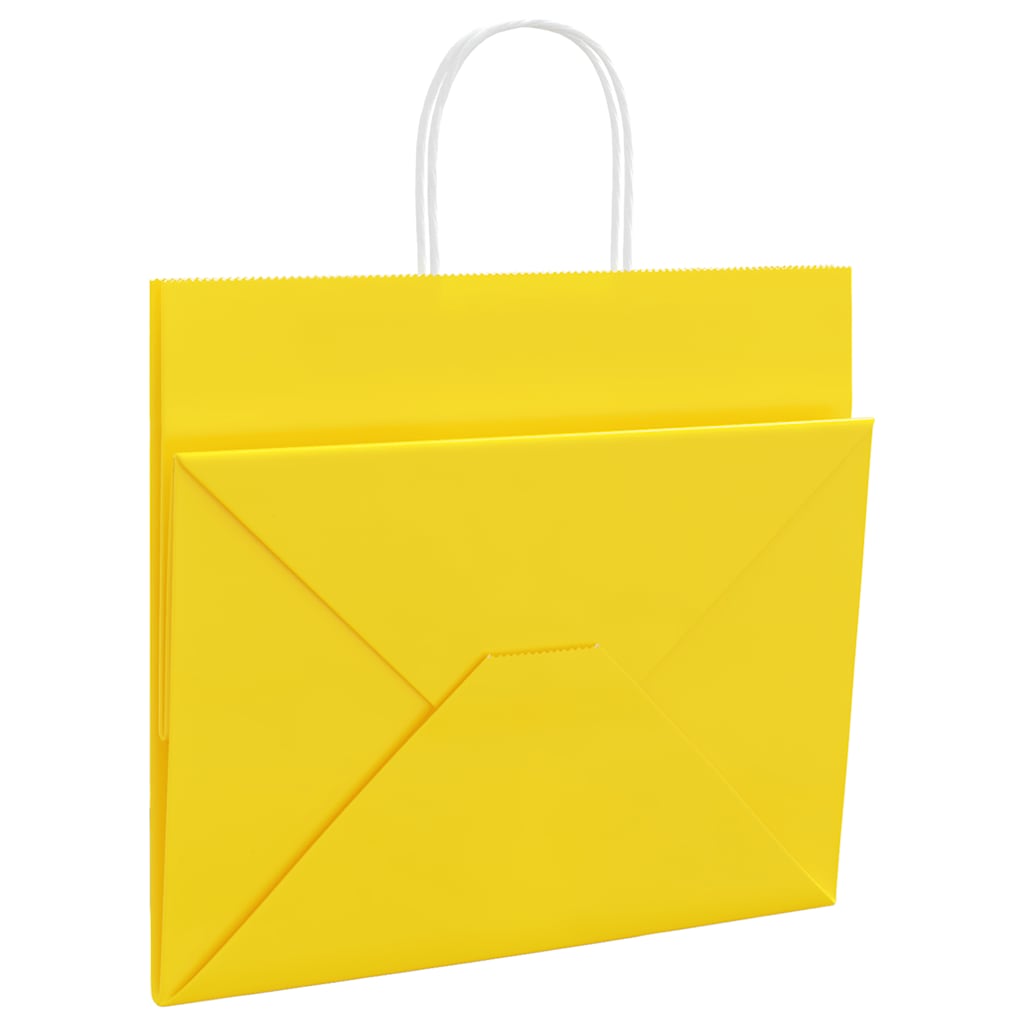 Pungi de hârtie 250 buc cu mânere galbene 32x22x28 cm GartenMobel Dekor