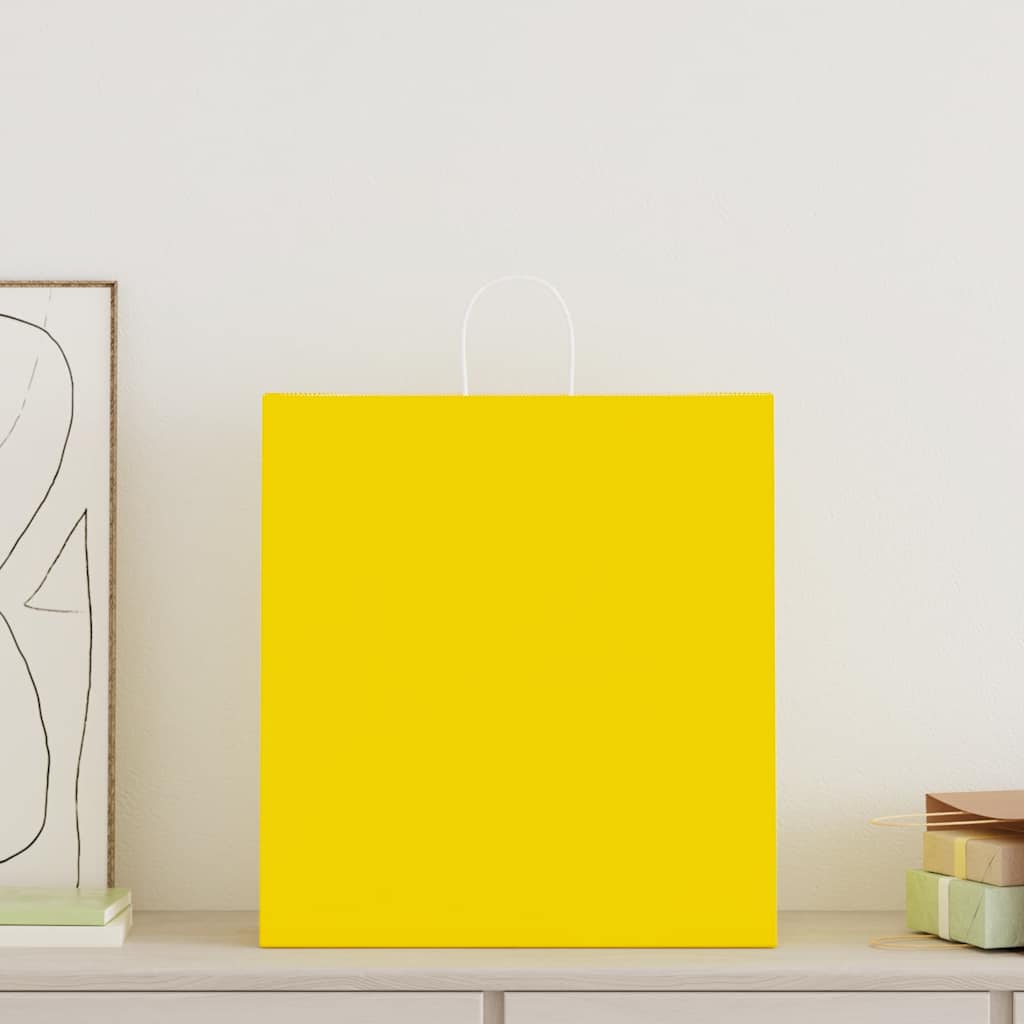 Pungi de hârtie 250 buc cu mânere galbene 45x17x48 cm GartenMobel Dekor