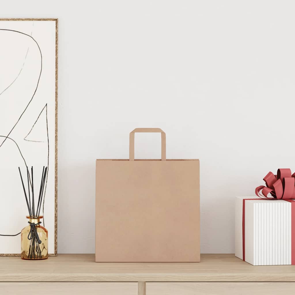 Pungi de hârtie 250 buc cu mânere maro 26x17x25 cm GartenMobel Dekor