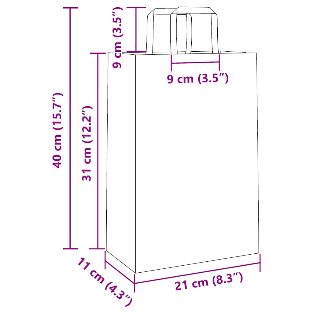 Pungi de hârtie 50 buc cu mânere albe 21x11x31 cm GartenMobel Dekor