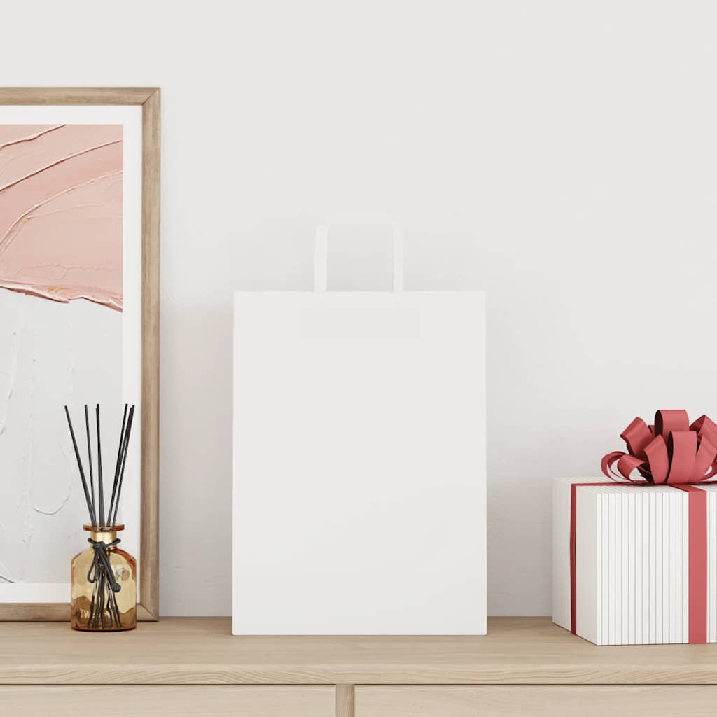 Pungi de hârtie 50 buc cu mânere albe 26x12x35 cm GartenMobel Dekor