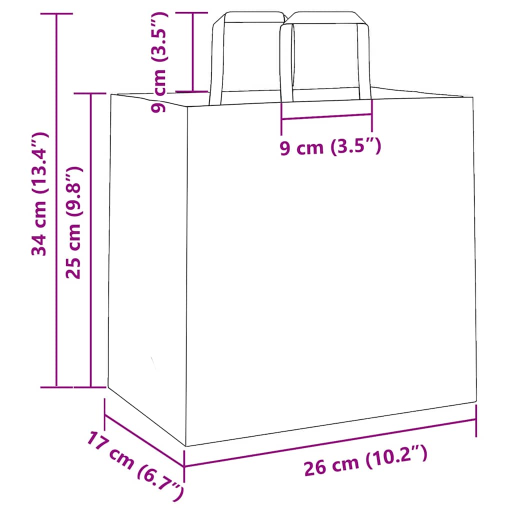 Pungi de hârtie 50 buc cu mânere albe 26x17x25 cm GartenMobel Dekor
