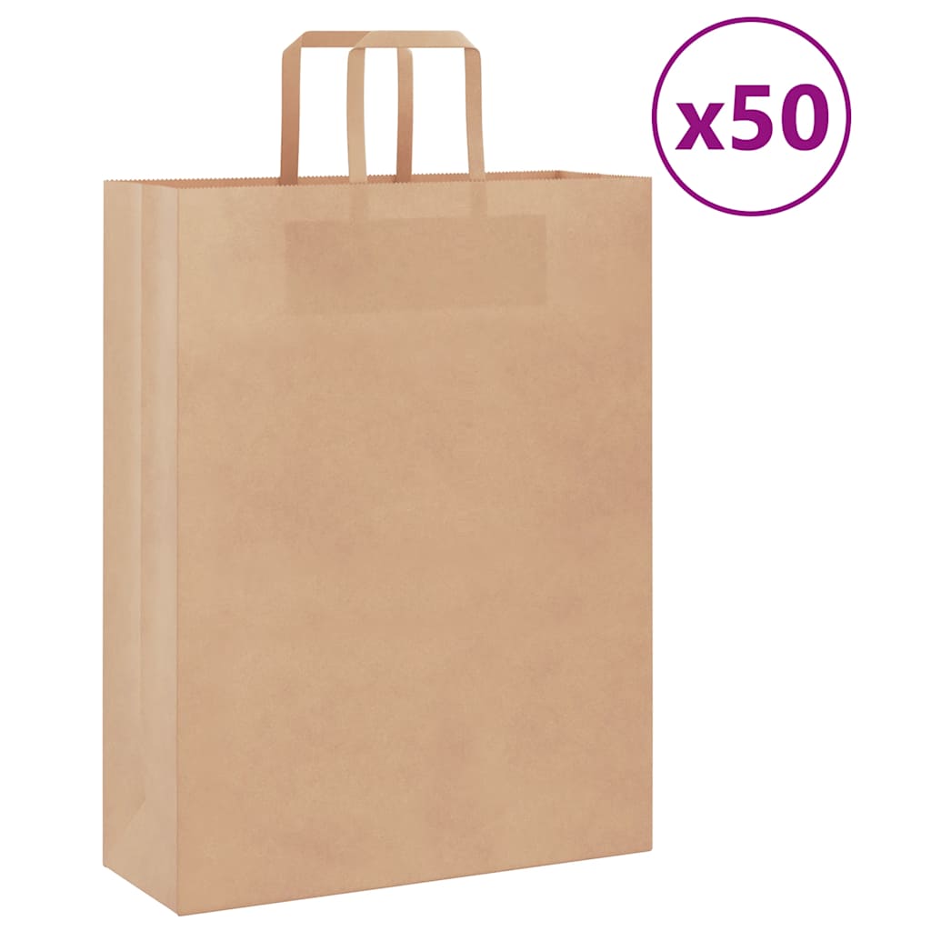 Pungi de hârtie 50 buc cu mânere maro 32x12x42 cm GartenMobel Dekor