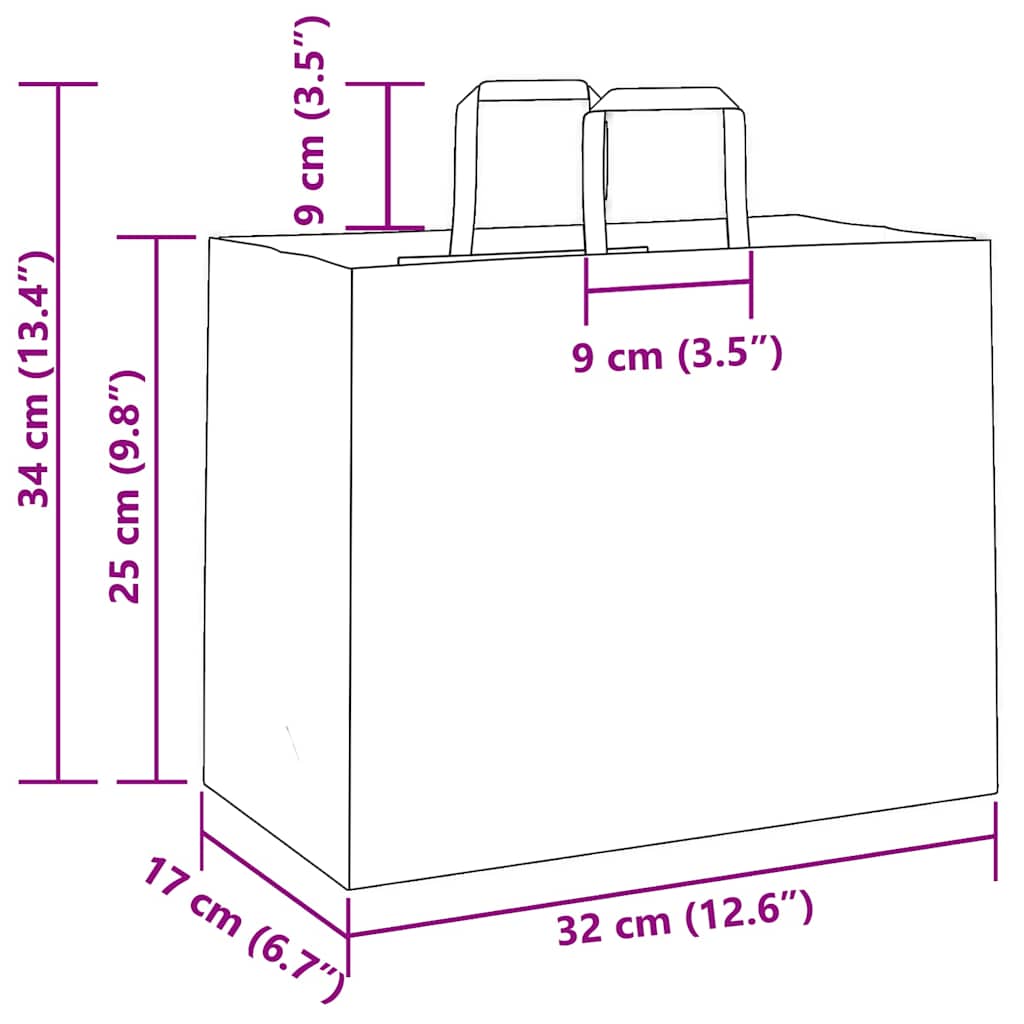Saci de hârtie 50 buc cu mânere maro 32x17x25 cm GartenMobel Dekor