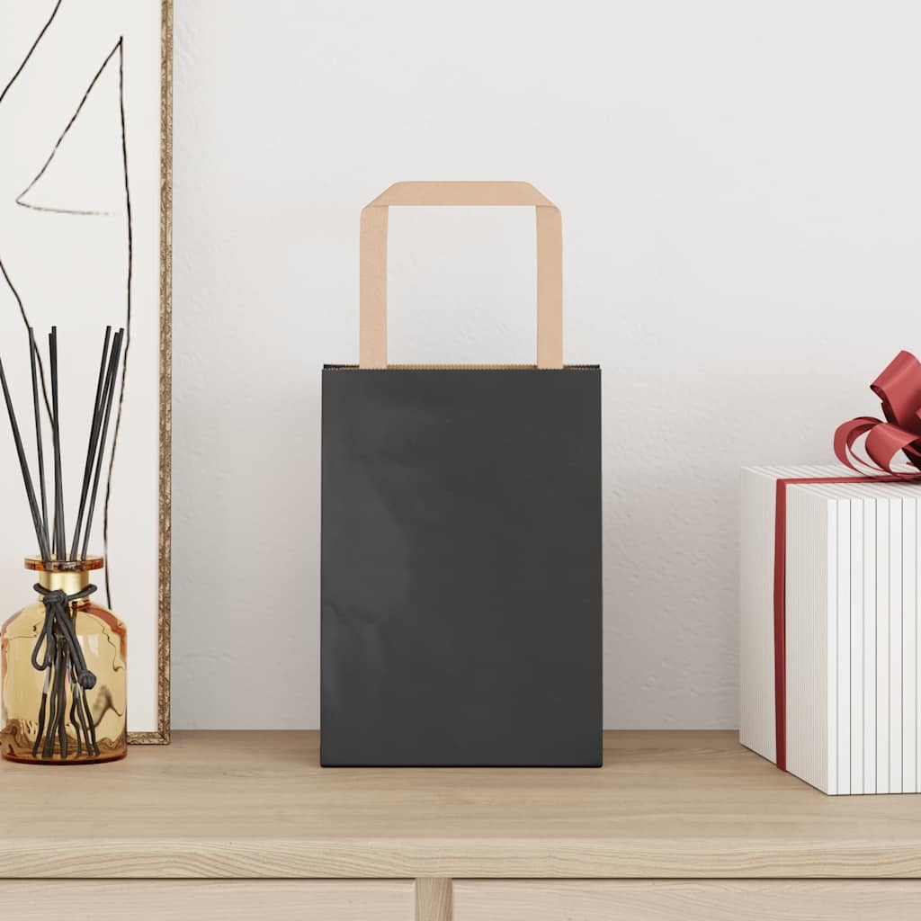 Pungi de hârtie 250 buc cu mânere negre 15x8x21 cm GartenMobel Dekor