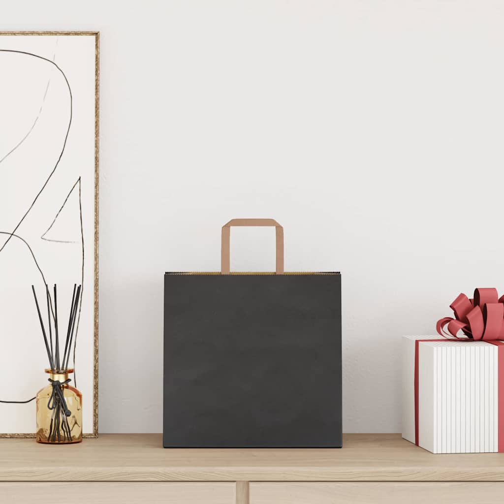 Pungi de hârtie 250 buc cu mânere negre 26x17x25 cm GartenMobel Dekor