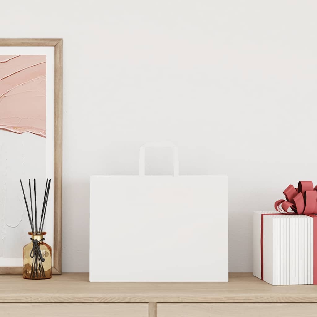 Pungi de hârtie 50 buc cu mânere albe 32x17x25 cm GartenMobel Dekor