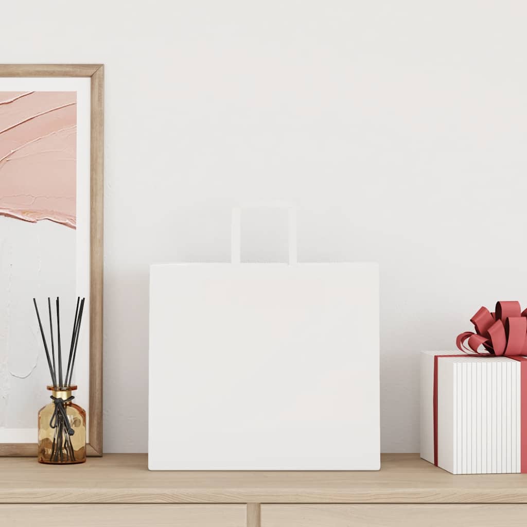 Pungi de hârtie 50 buc cu mânere albe 32x22x28 cm GartenMobel Dekor