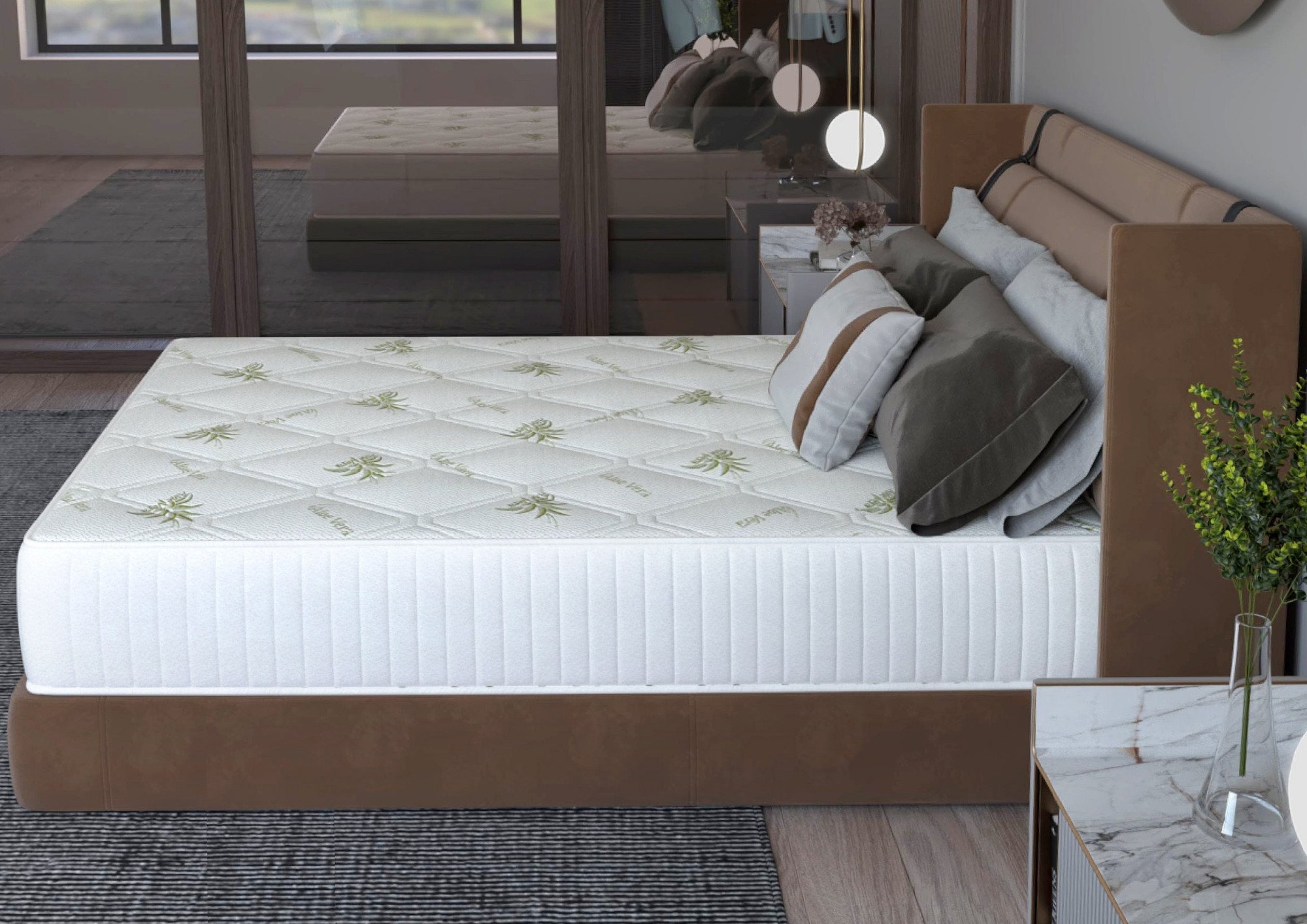 Saltea cu memorie Somnart Memory Ultimate 200x200, înălțime 24 cm, husă cu Aloe Vera, cu mânere, fermitate medie Relax KipRoom