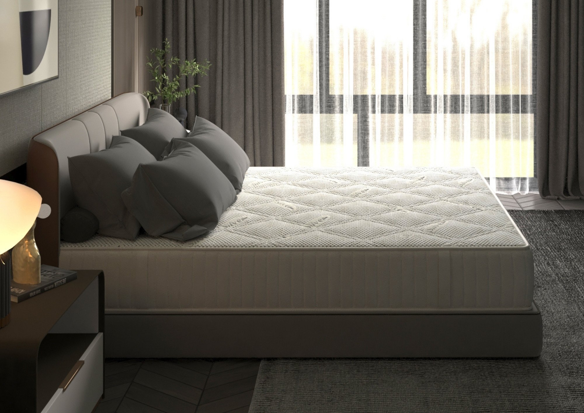 Saltea cu memorie Somnart Silver Relax 200x200, înălțime 24 cm, husă cu ioni de argint, cu mânere, fermitate medie Relax KipRoom