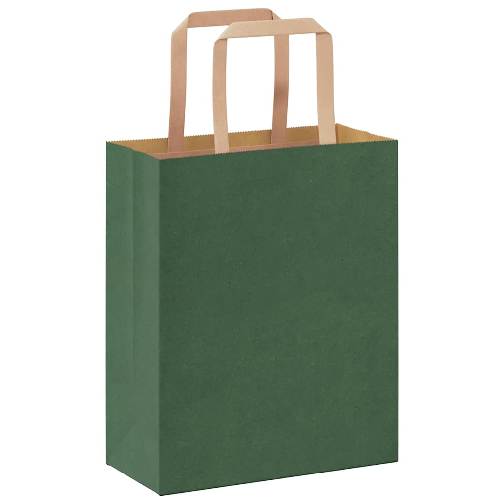 Pungi de hârtie 250 buc cu mânere verde 18x8x22 cm GartenMobel Dekor