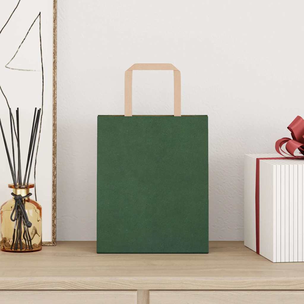 Pungi de hârtie 250 buc cu mânere verde 18x8x22 cm GartenMobel Dekor