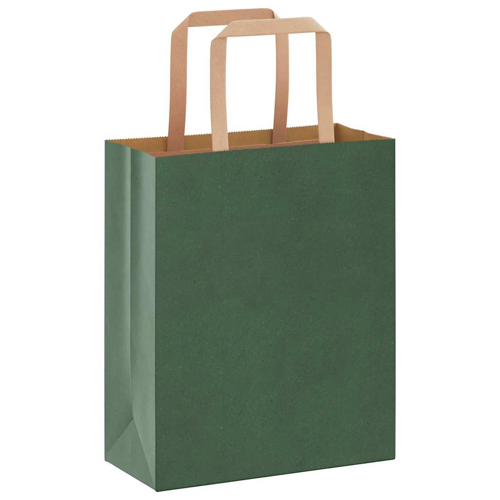 Pungi de hârtie 250 buc cu mânere verde 18x8x22 cm GartenMobel Dekor