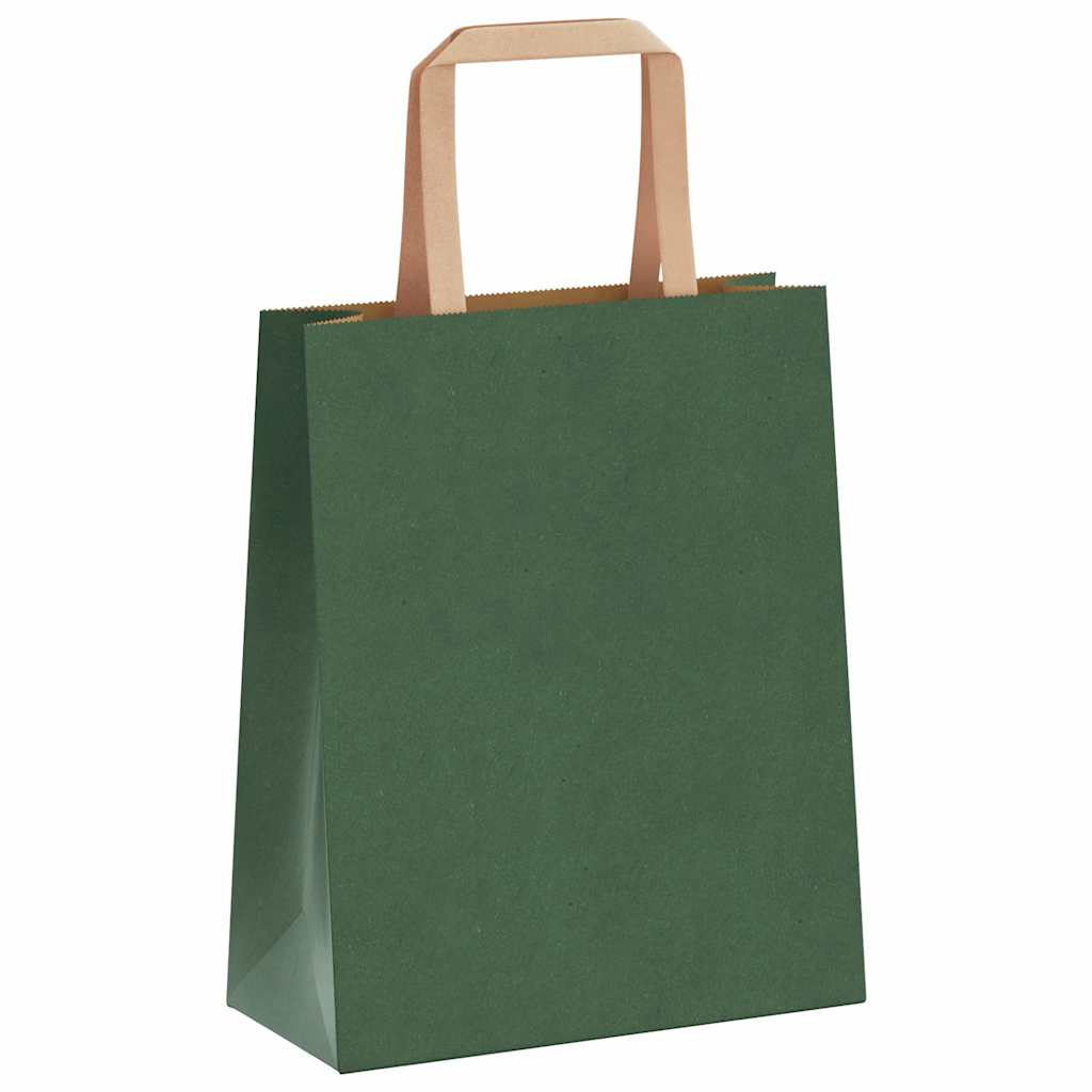 Pungi de hârtie 250 buc cu mânere verde 18x8x22 cm GartenMobel Dekor